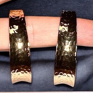 NEW! 14k Gold Plated Classic Large,Thick, hammered , Hoop Earrings